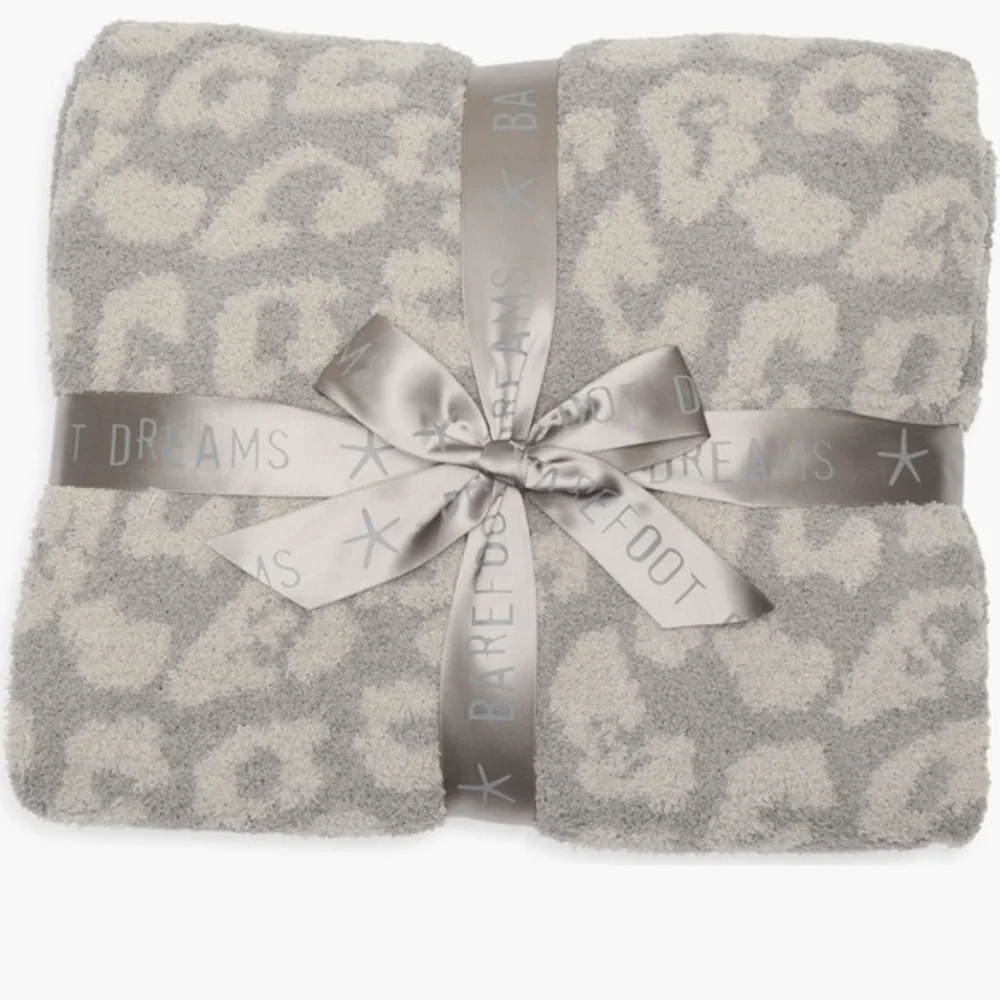 Barefoot Dreams CozyChic Leopard Print Throw Blanket Linen & Warm Grey::NWT::